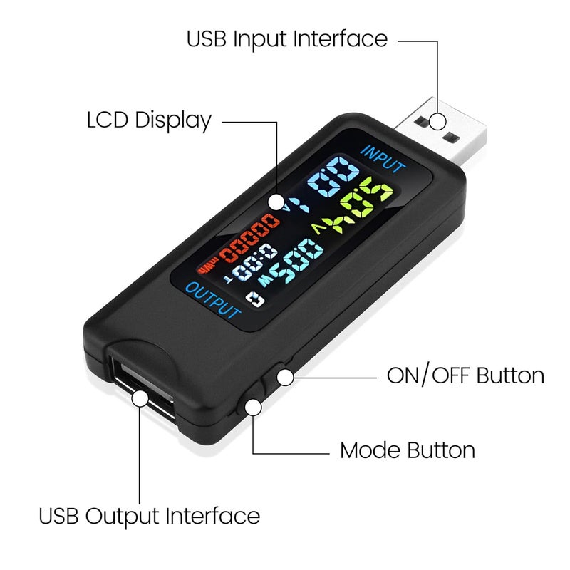 FORIOT USB Tester Multi-Functional Digital Tester DC 4.5-36V 0-8A Current Voltage Meter Power Capacity Tester Supports Multiple Fast Charging Protocols - Image 3